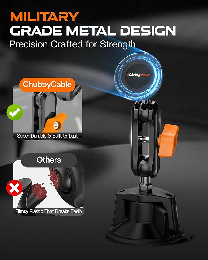 chubbycable ChubbyGrip Magnetic Dash Mount Vacuum Magnetic Phone Holder for Your Car 360° Adjustable Suction Cup Car Phone Mount for Windshield Dashboard, Magnetic Phone Holder, Orange