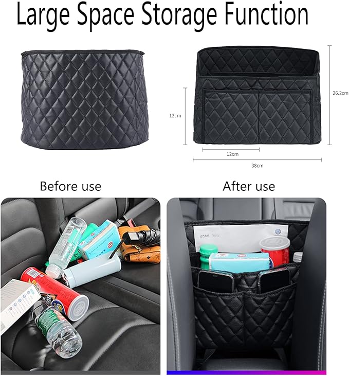 Car Pocket Handbag Holder - Leather Seat Back Organizer Barrier for Backseat Pet, Kids - Black