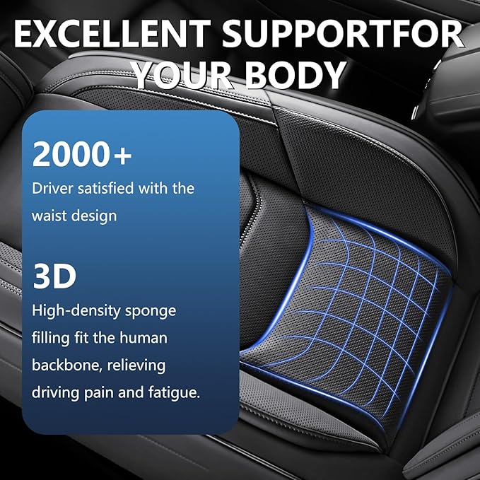 WENNFOUR Car Seat Covers Full Set, Universal Automotive Front and Rear Seat Protector Fit for Cars 5 Seats, Waterproof Breathable Leather Seat Cushion for Most Vehicles SUV Pick-up Truck, Black