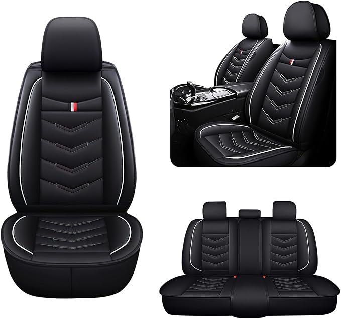 MVRVMV 5-Seat Car Seat Covers for Honda Pilot 2010-2026, Waterproof Non-Slip Wear-Resistant Leather Seat Cover (5 Seat Standard, Black-White)