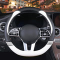 14 inch Cute D Shaped Steering Wheel Cover for Women Men Faux Leather and Carbon Fiber,Black and White