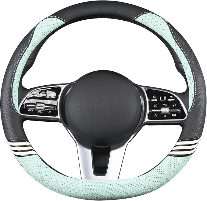 Cute Steering Wheel Cover D Shape for Women Men Breathable Universal 15 inch,Black and Green