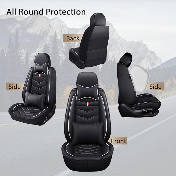 MVRVMV Luxury Car Seat Covers for Ford Explorer 2012-2026, Nappa Leather Auto Seat Cover with 2 Neck Pillows and 2 Lumbar Supports (5 Seat Luxury, Black-White)
