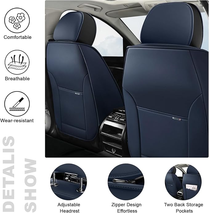 AREKA 2 Seat Covers for Honda Accord 2003-2026 Breathable Car Seat Covers,Anti-Slip Waterproof Car Seat Protectors with Airbag,Automotive Vehicle Cushion with Storage Pockets (Standard,Blue)