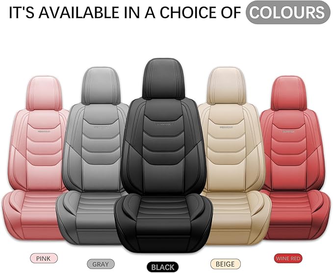 WENNFOUR Car Seat Covers Front Seats Only, Universal Luxury Automotive Car Seat Protector 2 Pack, Waterproof Breathable Leather Car Seat Cushion for Most Vehicles SUV Pick-up Truck, Grey
