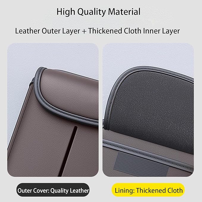 Premium Leather Car Seat Back Organizer with Cup and Tissue Holder, Multi-Pocket Storage with Adjustable Straps for SUVs, Trucks, Sedans (Grey)