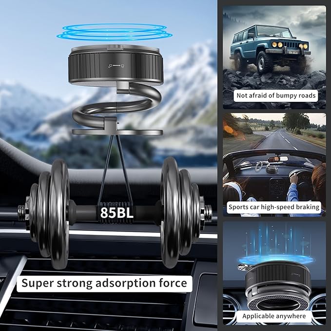 MagSafe Magnetic Phone Holder for Car, 2-in-1 Car Mount 360° Rotating Vacuum Suction Dashboard & Windshield Phone Holder, Strong N55 Mega Magnet Mount for iPhone 17/16/15/14/13/12 & All Smartphones