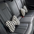 Car Accessories Plaid Bow Headrest Lumbar Pillow 4PCs Set Cotton Linen Elegant Soft Car Seat Cushions for Daily Commuting Trave (Black Plaid,Lumbar Pillow 2pcs)