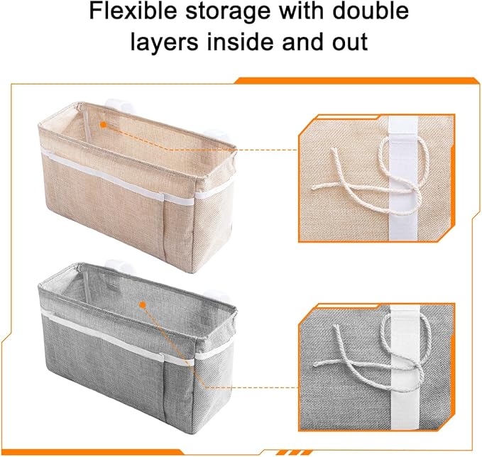 Car Seat Back Organizer, Linen Hanging Self-Adhesive Vehicle Backseat Storage Bag with Multiple Pockets, Auto Caddy for Book Water Bottle Holder, Universal for SUV, Truck, Van (Beige)