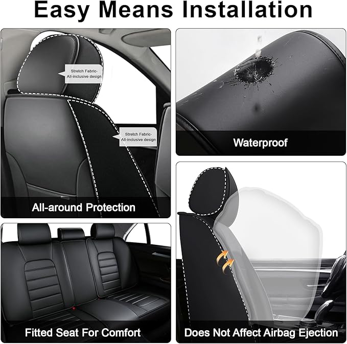 AREKA 2 Seat Covers for Honda Accord 2003-2026 Breathable Car Seat Covers,Anti-Slip Waterproof Car Seat Protectors with Airbag,Automotive Vehicle Cushion with Storage Pockets (Standard,Black)