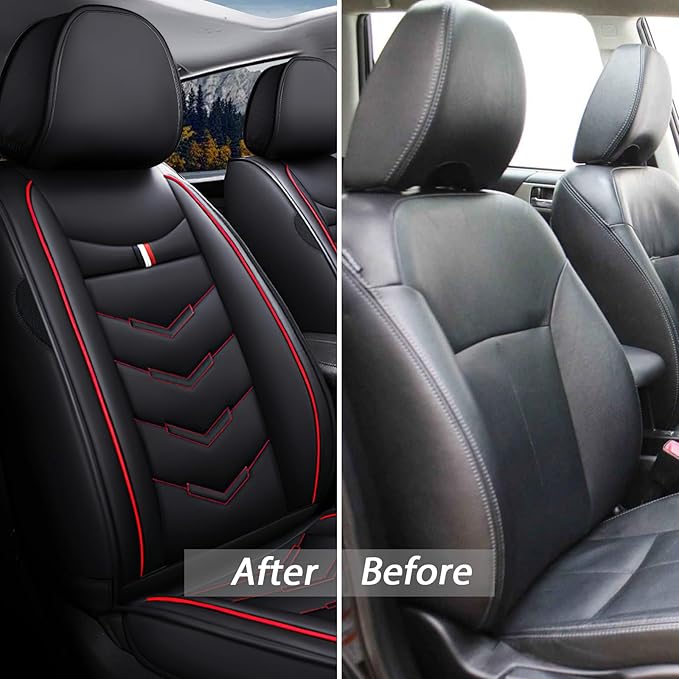 MVRVMV for Ford Maverick 2022-2026 Seat Covers, Waterproof Leather Seat Cover (2 Seat Standard,Black-Red)