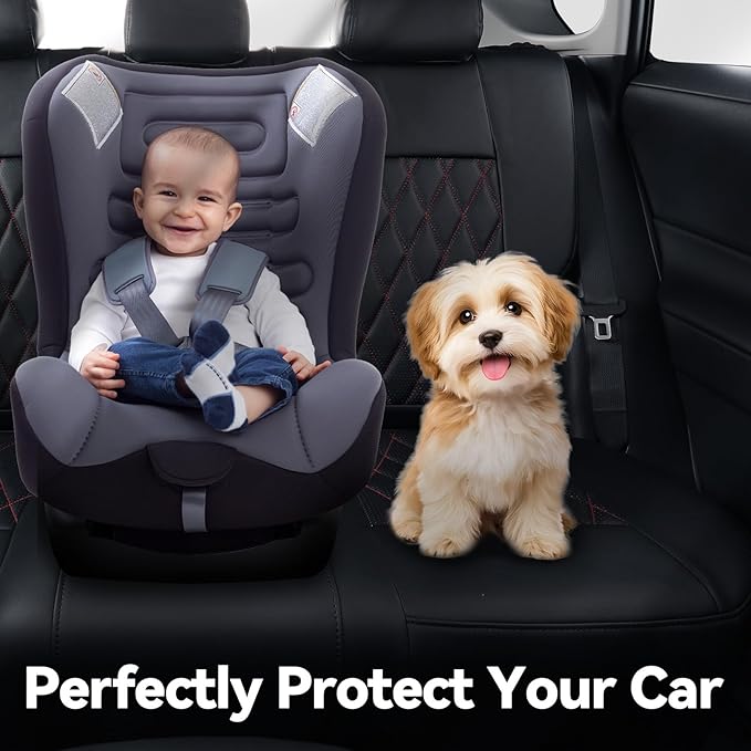 coverdream Highlander Seat Covers Full Set for 2020-2025 2026 Toyota Highlander SUV Seat Cushion,2nd Row Captain Chair,Fully Covered,Luxury Waterproof Leather Car Seat Protector (Black & Diamond)