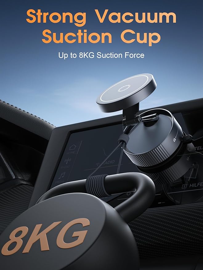 Upgraded Vacuum Magnetic Phone Holder for MagSafe,Double-Foldable Suction Cup Phone Mount,360° Rotatable Phone Mount for All Smartphones & All Car Models- Grey
