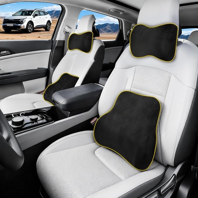 Car Neck & Lumbar Support Pillow Set for Kia Sportage, Soft Memory Foam Headrest & Back Cushion, Ergonomic Comfortable Seat Support for Daily Driving and Long Trips Car Interior Accessories