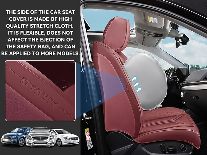 SCDOOCA Car Seat Covers Front Seat Burgundy, Luxury Leather Seat Covers, Waterproof and Breathable Seat Covers, Universal Car Seat Protector Fit for Cars, Trucks, SUVs, Pick-ups, Wine Red