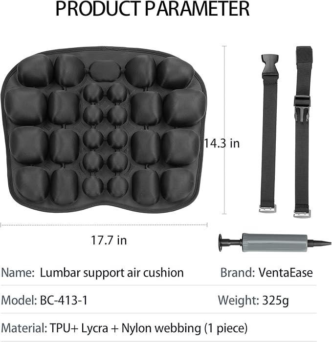 Lumbar Support Pillow for Car & Office Chair - Tailbone Pain Relief Air Seat Cushion for Driver, Wheelchair, Airplane Seat, Travel