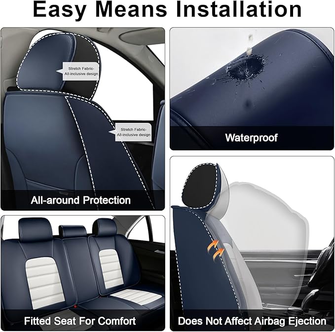 AREKA 5 Seat Covers for Honda Accord 2003-2026 Breathable Car Seat Covers,Anti-Slip Waterproof Car Seat Protectors with Airbag,Automotive Vehicle Cushion with Storage Pockets (Standard,Blue)