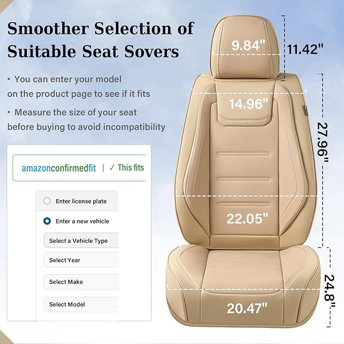 Coverado Car Seat Covers, Front Covers for Cars, Car Seat Cover Front Seats, Car Seat Protector Waterproof, Leather Car Seat Cushion, Universal Interior Covers Seat Protectors for Most Cars Beige