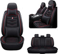 MVRVMV for Ford Expedition 2007-2026 Seat Covers, Waterproof Leather Seat Cover with 2* Neck Pillow and 2* Lumbar Support (5 Seat Luxury,Black-Red)