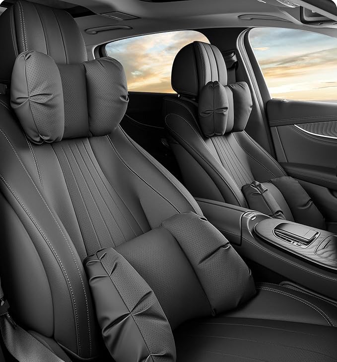 Car Neck Pillow & Lumbar Support for Mazda MX-5 Miata 2019-2023 Ergonomic Breathable Mesh Auto Seat Back Cushion Headrest,Black-Neck & Lumbar Set