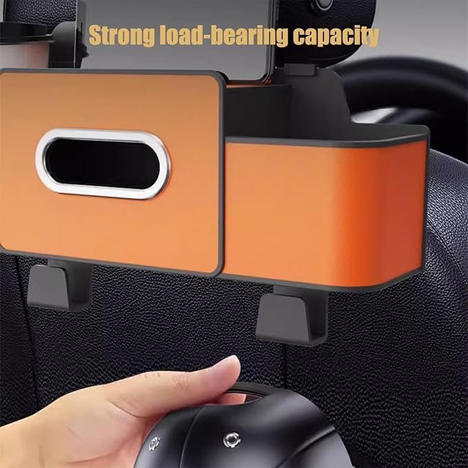 Geshus Backseat Organizers Hanging Storage, Car Seat Back Organizer With Tissue Holder, For Hold Phone,Drinks,Handbag,Compatible With Most Vehicles (Orange)