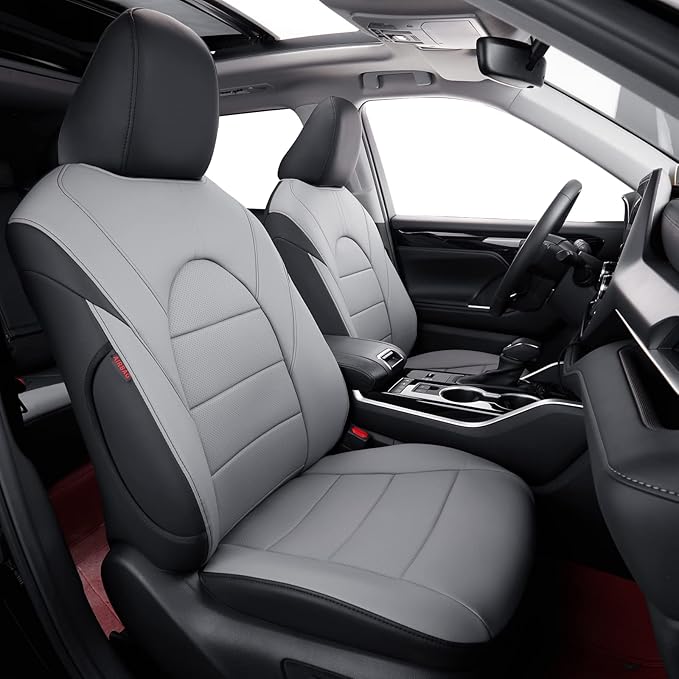 coverdream Custom Seat Covers Compatible with Select Toyota Highlander 2014 2015 2016 2017 2018 2019,Three Row,Second Row 40/60 Split - Leatherette (Black/Gray,Full Set)