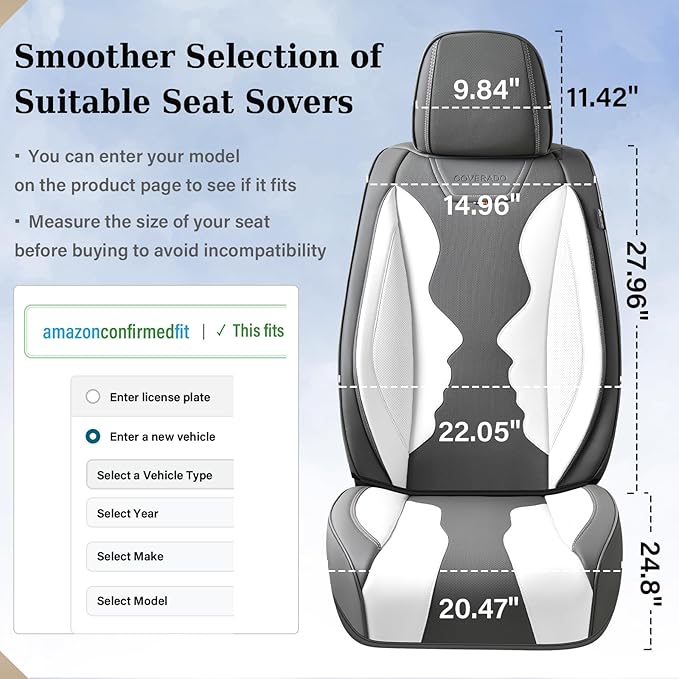Coverado Car Seat Covers, Front Covers for Cars, Car Seat Cover Front Seats, Automotive Seat Cover, Waterproof, Leather Car Seat Cushion, Universal Interior Covers Seat Protectors for Most Cars