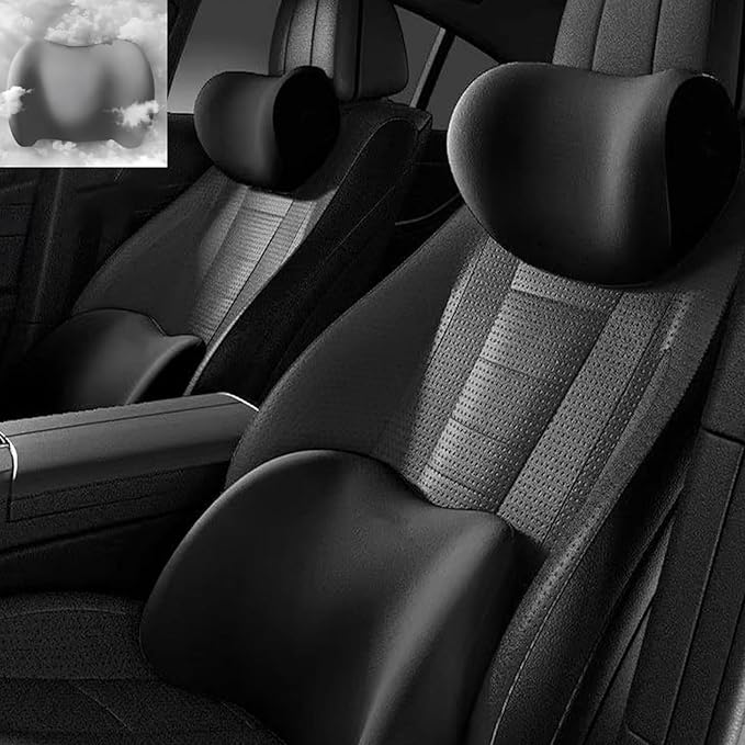 Car Headrest & Lumbar Support Cushion for Citroen DS3 C5 C3 C2 C4 C6, Ergonomic Automotive Seat Neck Pillow Lumbar Backrest Pad Neck Back Pain Relief Detachable Washable,Black