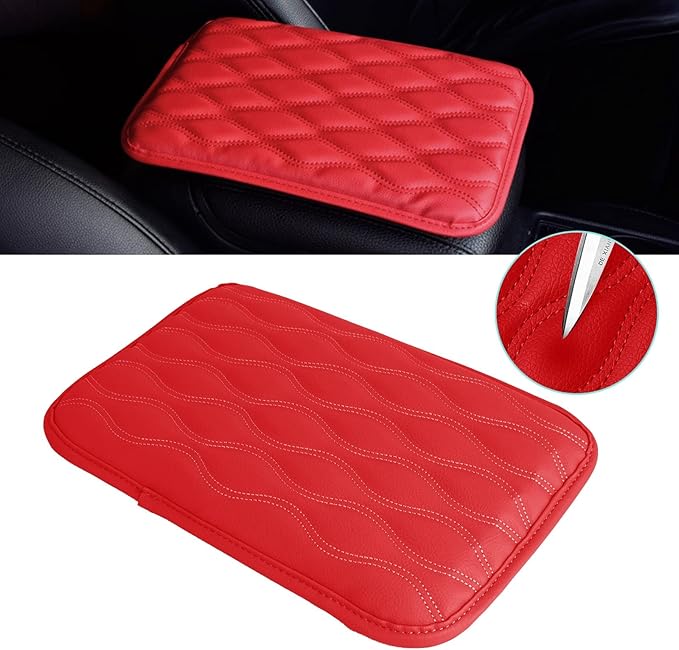 x xotic tech Car Center Console Cushion Pad, Universal Waterproof Leather Armrest Seat Box Cover Protector Auto Interior Accessories for Most Cars, SUV, Truck 7.8" x 12" (Red)