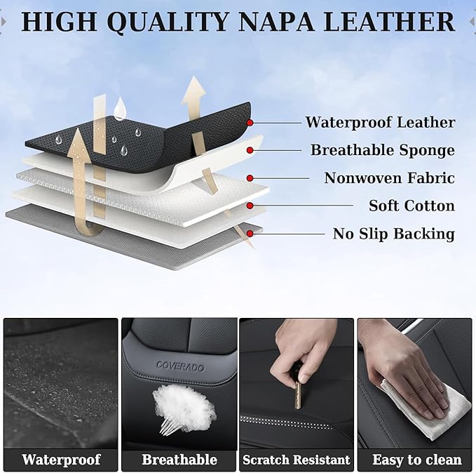 Coverado Car Seat Covers Full Set, Seat Covers for Cars, Black Car Seat Covers Front Seats and Back Car Seat Protector Waterproof, Leather Car Seat Cushion Universal Fit for Most Cars Pink