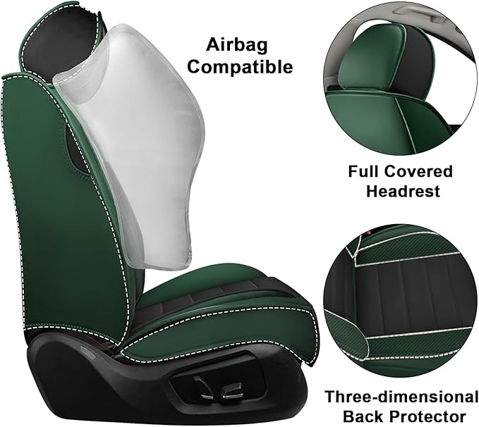 AREKA 2 Car Seat Covers for Honda Accord 2003-2026 Breathable Leather,Waterproof Car Seat Protectors with Comfort Headrest Pillows,Automotive Vehicle Cushion with Storage Pockets (Luxury,Green)