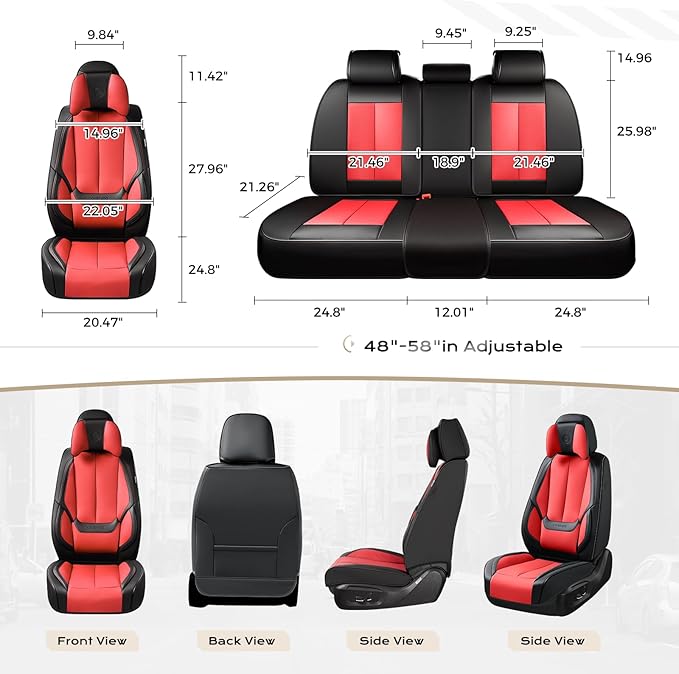 Coverado Seat Covers Full Set, 5 Seats Seat Covers for Cars, Waterproof Nappa Leather Car Seat Covers with Head Pillow, Seat Protectors Car Seat Cushion Universal Fit for Most Cars (Black&Red)