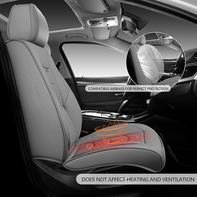 WENNFOUR Car Seat Covers Front Seats Only, Universal Luxury Automotive Car Seat Protector 2 Pack, Waterproof Breathable Leather Car Seat Cushion for Most Vehicles SUV Pick-up Truck, Grey