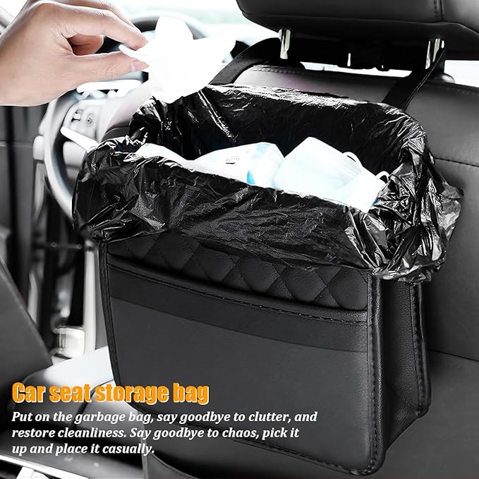 Car Seat Back Organizer, Leather Multipurpose Automotive Hanging Storage Bag Pockets, Vehicle Interior Backseat Trash Bag Can Organizer Accessories, Universal for Most Cars (Pink)