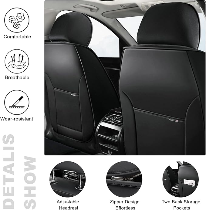 AREKA 5 Car Seat Covers for Honda Accord 2003-2026 Breathable Leather,Waterproof Car Seat Protectors with Comfort Headrest Pillows,Automotive Vehicle Cushion with Storage Pockets (Luxury,Redline)