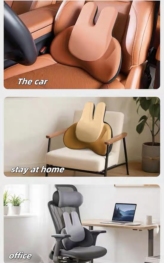 Cute Bunny Car Seat Cushion Set - Lumbar Support Pillow & Neck Pillow for Women Drivers, Ergonomic Back Comfort for Long Drives, Adorable Rabbit Design Car Accessories (Yellow)
