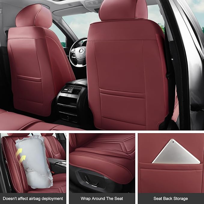 SCDOOCA Car Seat Covers Front Seat Burgundy, Luxury Leather Seat Covers, Waterproof and Breathable Seat Covers, Universal Car Seat Protector Fit for Cars, Trucks, SUVs, Pick-ups, Wine Red