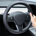 Leather Steering Wheel Cover for 2016-2025 Tesla Model 3/Y(Not for Juniper Y Highland 3),Non-Slip Breathable Steering Wheel Protector for Model 3 Y Steering Wheel,Sweatproof,Slip-on(Black)