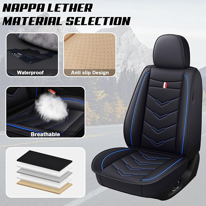 MVRVMV Seat Covers for Ford Explorer 2007-2026, Waterproof Leather Auto Seat Cover (2 Seat Standard,Black-Blue)