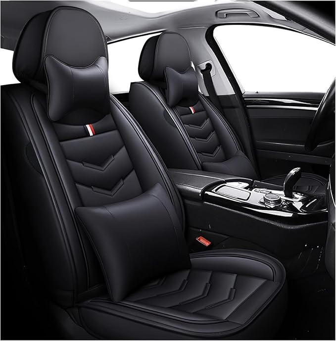 MVRVMV Luxury Car Seat Covers for Honda Pilot 2010-2026, Nappa Leather Auto Seat Cover with 2 Neck Pillows and 2 Lumbar Supports (2 Seat Luxury, Black)