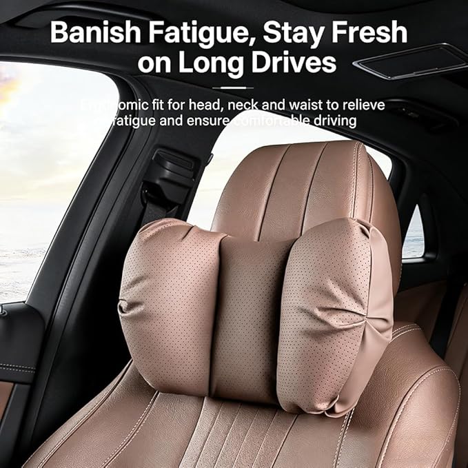 Car Neck Pillow & Lumbar Support for Mazda MX-5 Miata 2019-2023 Ergonomic Breathable Mesh Auto Seat Back Cushion Headrest,Brown-Neck Pillow