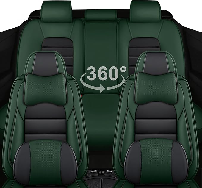 AREKA 5 Car Seat Covers for Honda Accord 2003-2026 Breathable Leather,Waterproof Car Seat Protectors with Comfort Headrest Pillows,Automotive Vehicle Cushion with Storage Pockets (Luxury,Green)