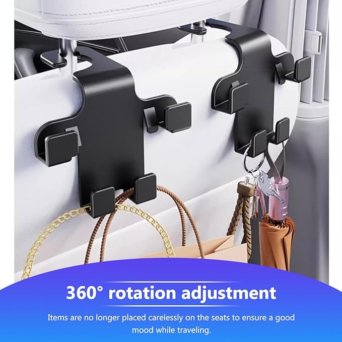 Upgraded Version Car Seat Back Organizer Hook, Multi-Function Auto Accessories with Phone Holder & Storage Hooks for Backseat, Durable ABS Material, Space-Saving Design for Car Interior Organization