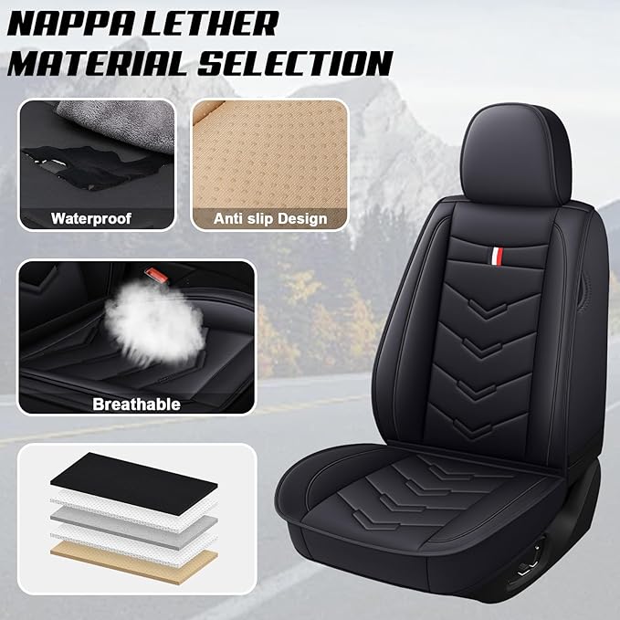 MVRVMV 2-Seat Car Seat Covers for Ford Explorer 2012-2026, Waterproof Non-Slip Wear-Resistant Leather Seat Cover (2 Seat Standard, Black)