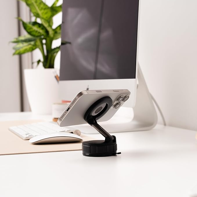 Vacuum Magnetic Phone Holder – 360-Degree Rotating Magnetic Suction Phone Mount for Car, Windshield, Gym, Outdoor – Strong Hold Cellphone Car Holder – Compatible with MagSafe