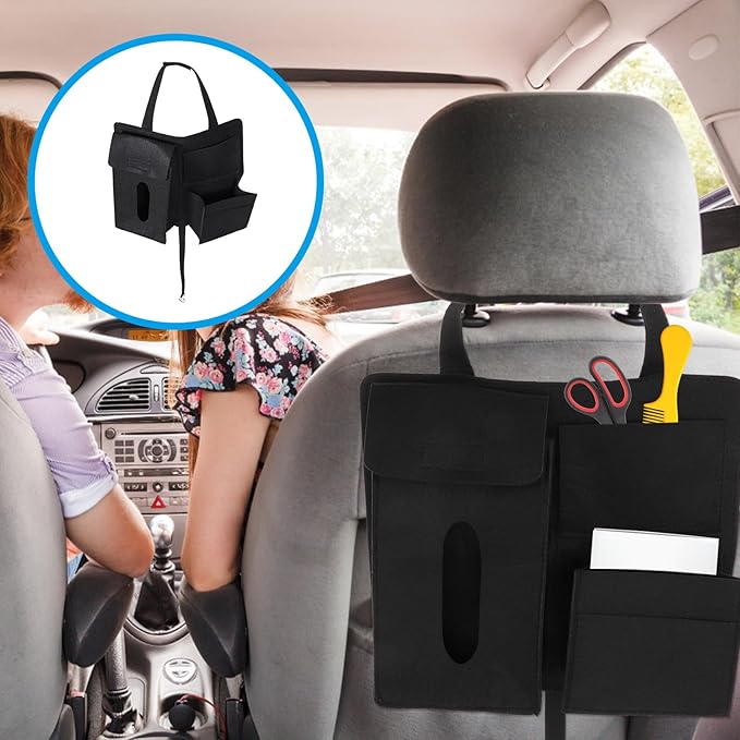 Veemoon Felt Car Seat Back Organizer 2pcs with Hanging Storage Bags, Backseat Storage Pockets for Auto Seats, Sturdy Car Organizer Backseat for Travel and Daily Use