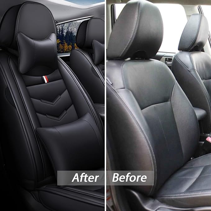 MVRVMV Luxury Car Seat Covers for Ford Explorer 2012-2026, Nappa Leather Auto Seat Cover with 2 Neck Pillows and 2 Lumbar Supports (2 Seat Luxury, Black)