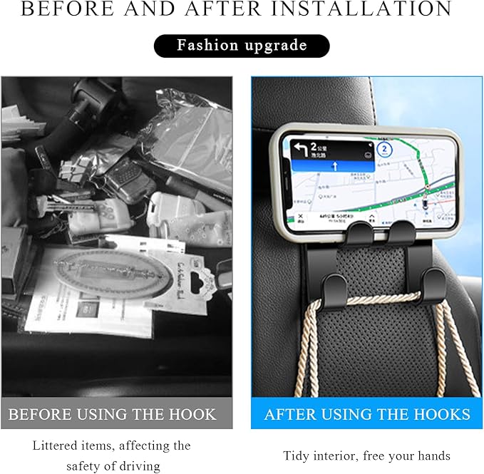 2 PCS Car Seat Headrest Hooks, 2 in 1 Auto Backseat Hanger Thickened Headrest Storage Hook, Universal Vehicle Seat Back Organizer for Purses Handbags Coats Grocery Bags