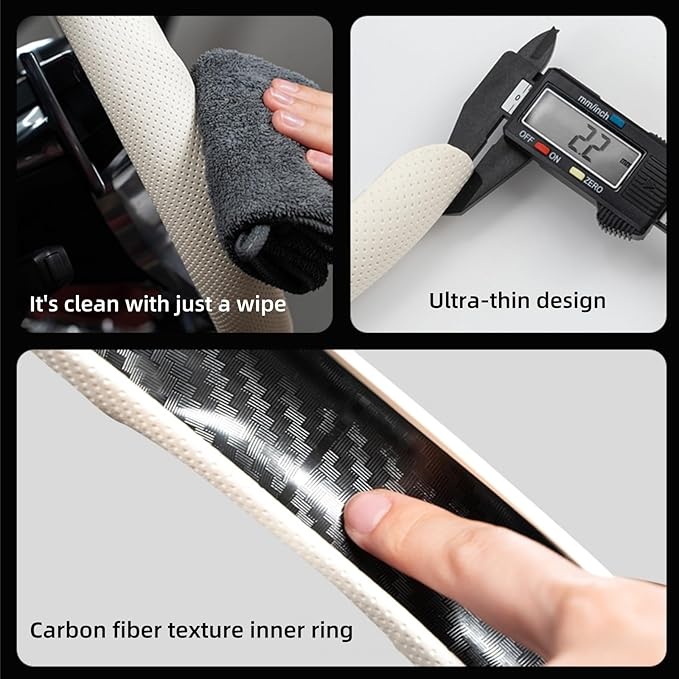Universal 15 Inch Premium Nappa Leather Steering Wheel Cover - Non-Slip, Soft Comfortable Grip, Easy Install for Most Cars (Mocha Brown)