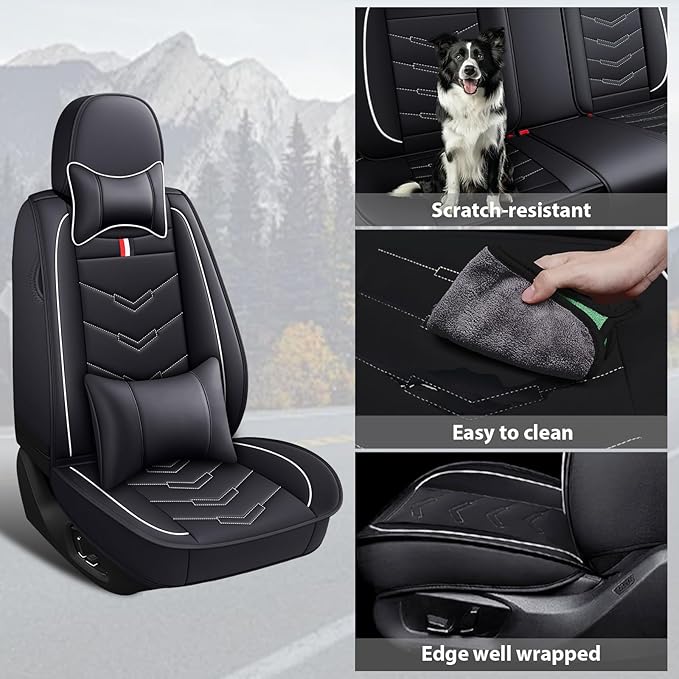 MVRVMV Luxury Car Seat Covers for Honda Pilot 2010-2026, Wear-Resistant Front and Rear Seat Cover with 2* Neck Pillow and 2* Lumbar Support (8 Seat Luxury, Black-White